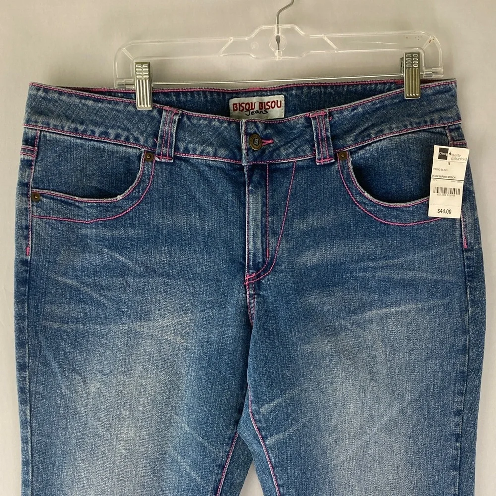 Bisou Bisou Women's Denim Jeans with Pink Stitching - Picture 2 of 9